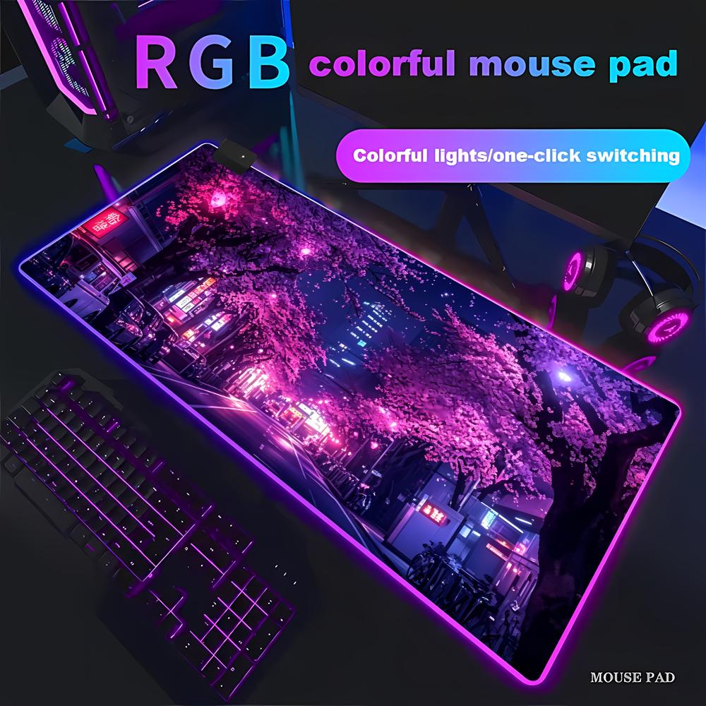 Gaming Accessories Officeworks - RGB Mouse Pad Japanese Street Purple
